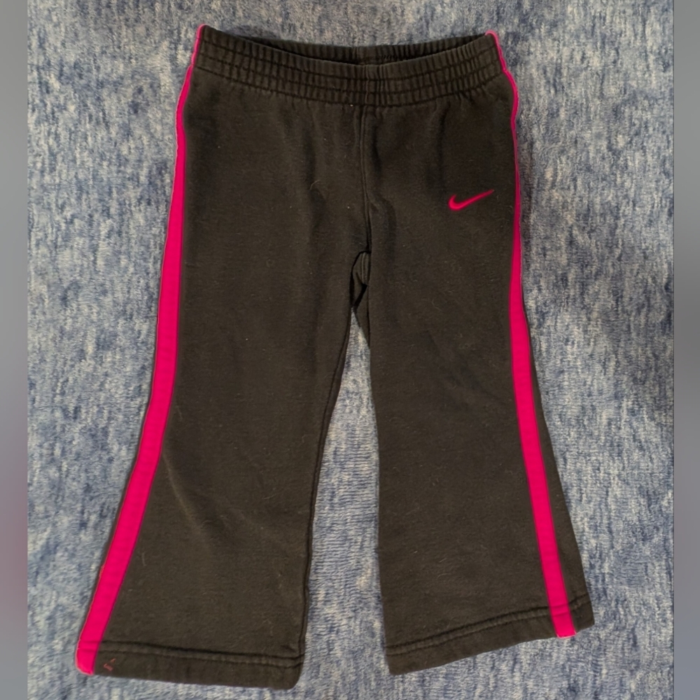Nike 2T Kids Black Sweatpants with Pink Stripes